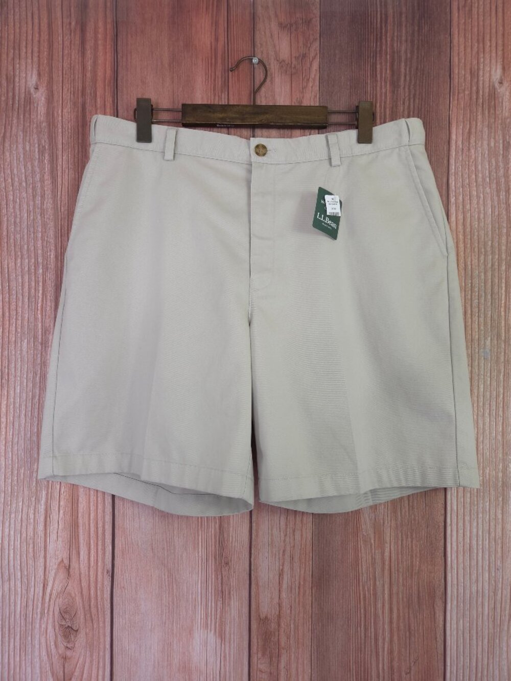 NWT LL Bean Double L Chino Shorts Mens 38 Comfort Waist Wrinkle Free Beige 8"